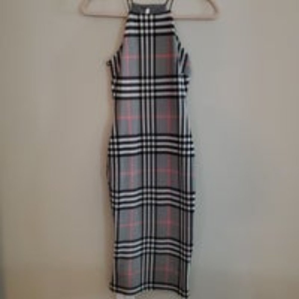 plaid midi dress